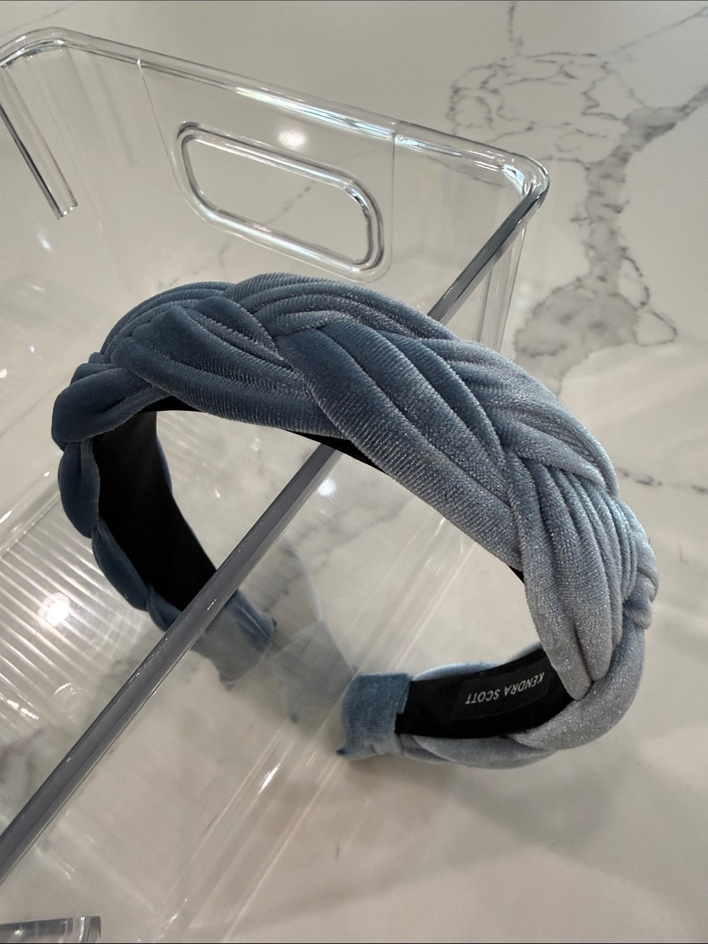 Kendra Scott Braided Velvet Headband in Dusty Blue